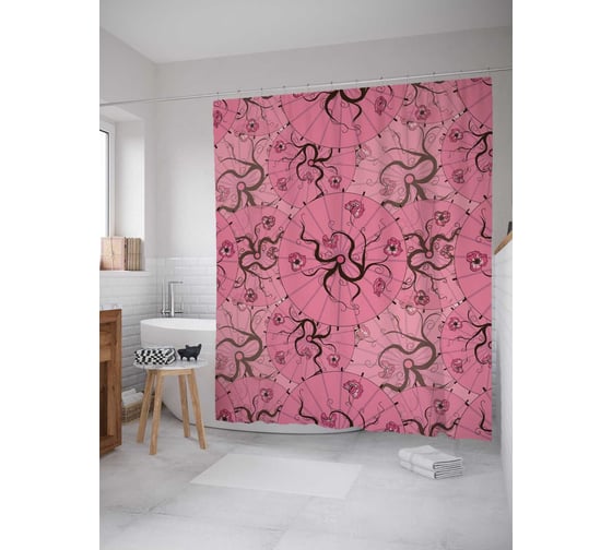 Штора (занавеска) для ванной JoyArty "Волнистые круги" из сатена, 180х200 см с крючками, sc_19879 1