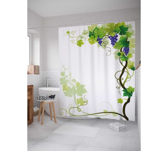 Штора (занавеска) для ванной JoyArty "Виноградная радость" из сатена, 180х200 см с крючками, sc_21605 1