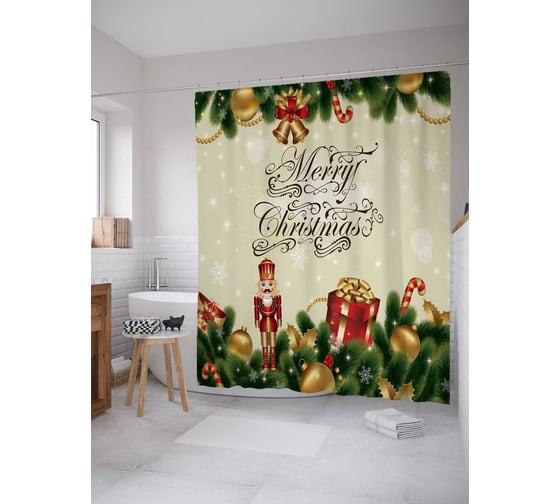Штора (занавеска) для ванной JoyArty "Веселых праздников" из сатена, 180х200 см с крючками, sc_20283 1
