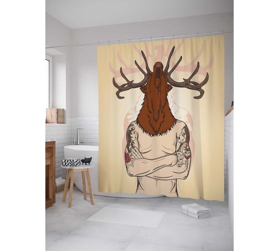Штора (занавеска) для ванной JoyArty "Маска оленя" из сатена, 180х200 см с крючками, sc_19901 1