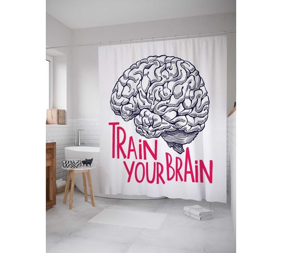Штора (занавеска) для ванной JoyArty "Тренируй свой мозг" из сатена, 180х200 см с крючками, sc_22048 1