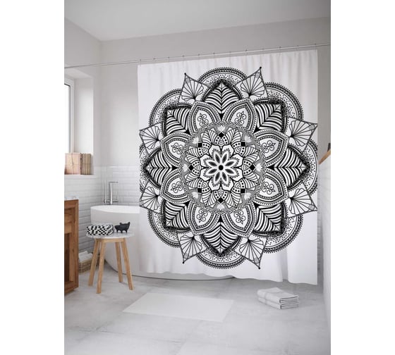 Штора (занавеска) для ванной JoyArty "Забавное сочетание" из сатена, 180х200 см с крючками, sc_21226 1