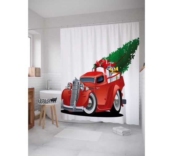 Штора (занавеска) для ванной JoyArty "Доставка настроения" из сатена, 180х200 см с крючками, sc_24124 1