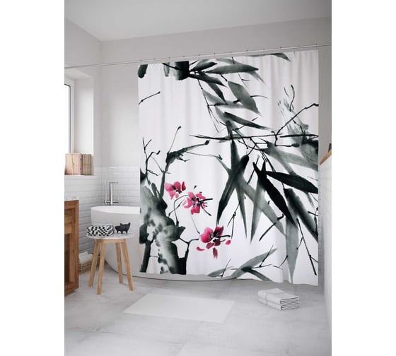 Штора (занавеска) для ванной JoyArty "Серая природа" из сатена, 180х200 см с крючками, sc_19969 1