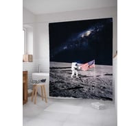 Штора (занавеска) для ванной JoyArty "Флаг Америки на луне" из сатена, 180х200 см с крючками, sc_19913