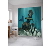 Штора (занавеска) для ванной JoyArty "Сокровища русалок" из сатена, 180х200 см с крючками, sc_13865