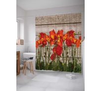 Штора (занавеска) для ванной JoyArty "Цветущие тюльпаны" из сатена, 180х200 см с крючками, sc_20367