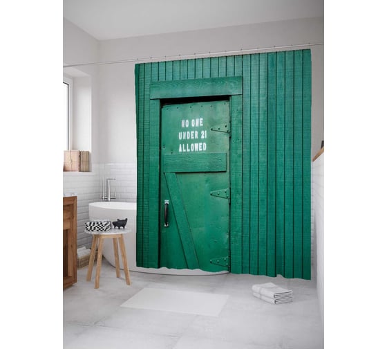 Штора (занавеска) для ванной JoyArty "Зеленая дверь" из сатена, 180х200 см с крючками, sc_19662 1