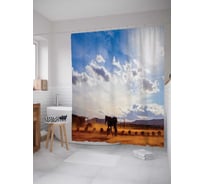 Штора (занавеска) для ванной JoyArty "Пустынный конь" из сатена, 180х200 см с крючками, sc_23106