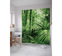 Штора (занавеска) для ванной JoyArty "Лесной папоротник" из сатена, 180х200 см с крючками, sc_16278