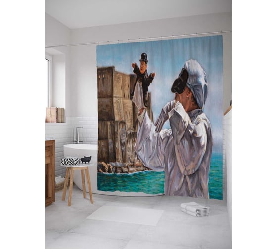 Штора (занавеска) для ванной JoyArty "Скрытный кукловод" из сатена, 180х200 см с крючками, sc_15127 1