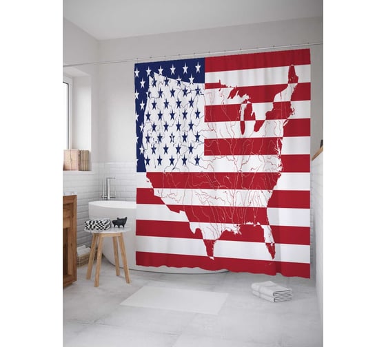 Штора (занавеска) для ванной JoyArty "Американское государство" из сатена, 180х200 см с крючками, sc_20691 1