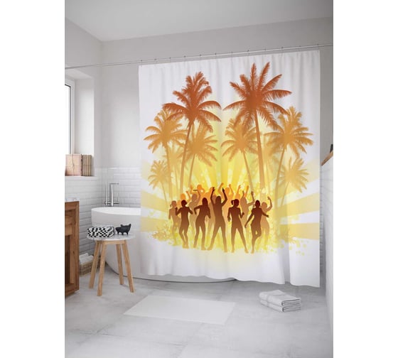 Штора (занавеска) для ванной JoyArty "Пляжная вечеринка" из сатена, 180х200 см с крючками, sc_13806 1