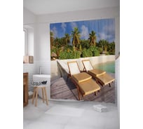 Штора (занавеска) для ванной JoyArty "Мягкие лежаки у моря" из сатена, 180х200 см с крючками, sc_19665