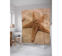Штора (занавеска) для ванной JoyArty "Звезда на песке" из сатена, 180х200 см с крючками, sc_2620