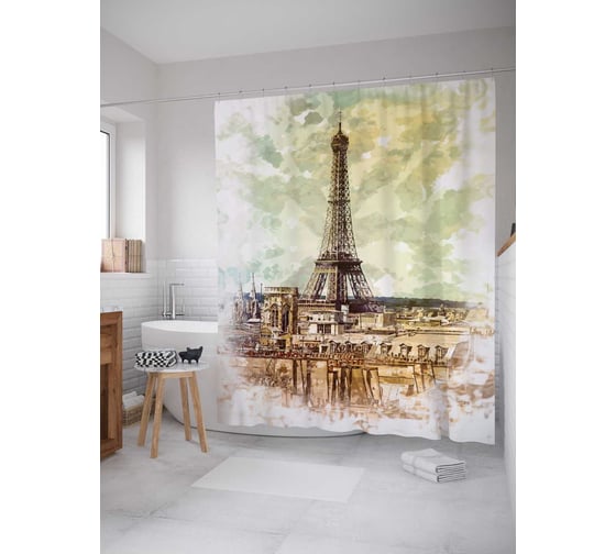 Штора (занавеска) для ванной JoyArty "Яркая франция" из сатена, 180х200 см с крючками, sc_16240 1