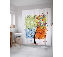 Штора (занавеска) для ванной JoyArty "Квадратное дерево" из сатена, 180х200 см с крючками, sc_19661