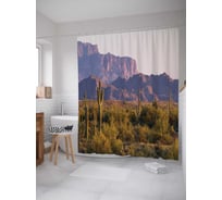 Штора (занавеска) для ванной JoyArty "Кактусовое ограждение" из сатена, 180х200 см с крючками, sc_15719