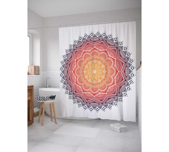 Штора (занавеска) для ванной JoyArty "Вышитый градиент" из сатена, 180х200 см с крючками, sc_21203