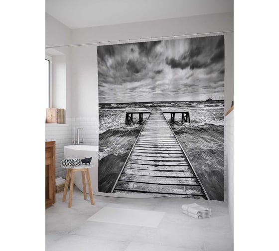 Штора (занавеска) для ванной JoyArty "Бурные воды" из сатена, 180х200 см с крючками, sc_13843