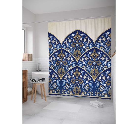 Штора (занавеска) для ванной JoyArty "Лепестки с узорами" из сатена, 180х200 см с крючками, sc_19990 1