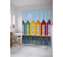 Штора (занавеска) для ванной JoyArty "Курортные домики" из сатена, 180х200 см с крючками, sc_13829