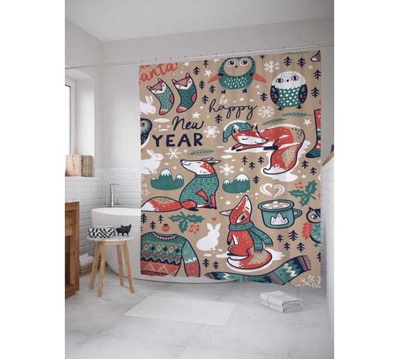Штора (занавеска) для ванной JoyArty "Лиса Алиса" из сатена, 180х200 см с крючками, sc_185498 1