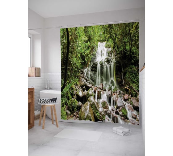 Штора (занавеска) для ванной JoyArty "Камни на водопаде" из сатена, 180х200 см с крючками, sc_19695 1