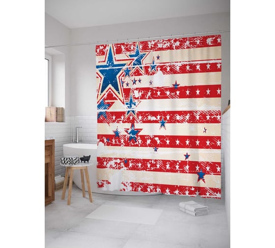 Штора (занавеска) для ванной JoyArty "Американская стилистика" из сатена, 180х200 см с крючками, sc_20681 1