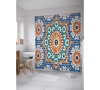 Штора (занавеска) для ванной JoyArty "Мозаические ромашки" из сатена, 180х200 см с крючками, sc_17003