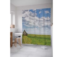 Штора (занавеска) для ванной JoyArty "Одинокий полевой дом" из сатена, 180х200 см с крючками, sc_19840