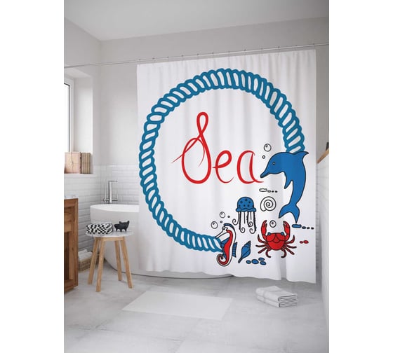 Штора (занавеска) для ванной JoyArty "Морской круг" из сатена, 180х200 см с крючками, sc_19731 1