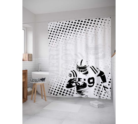 Штора (занавеска) для ванной JoyArty "Быстрый футболист" из сатена, 180х200 см с крючками, sc_16539 1