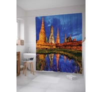 Штора (занавеска) для ванной JoyArty "Растущие дома" из сатена, 180х200 см с крючками, sc_16609