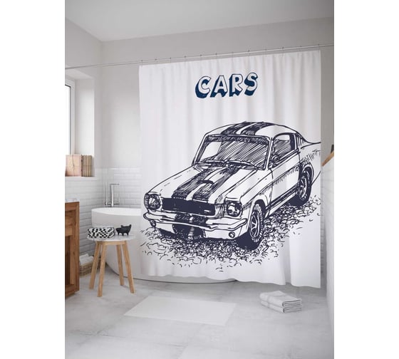 Штора (занавеска) для ванной JoyArty "Скоростной автомобиль" из сатена, 180х200 см с крючками, sc_17056 1