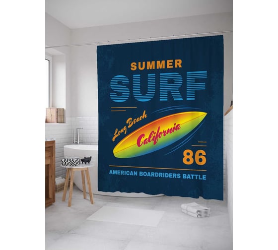 Штора (занавеска) для ванной JoyArty "Летний серфиг 86" из сатена, 180х200 см с крючками, sc_15640 1
