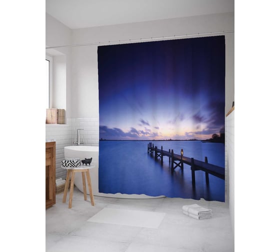 Штора (занавеска) для ванной JoyArty "Таинственный мост" из сатена, 180х200 см с крючками, sc_13836 1