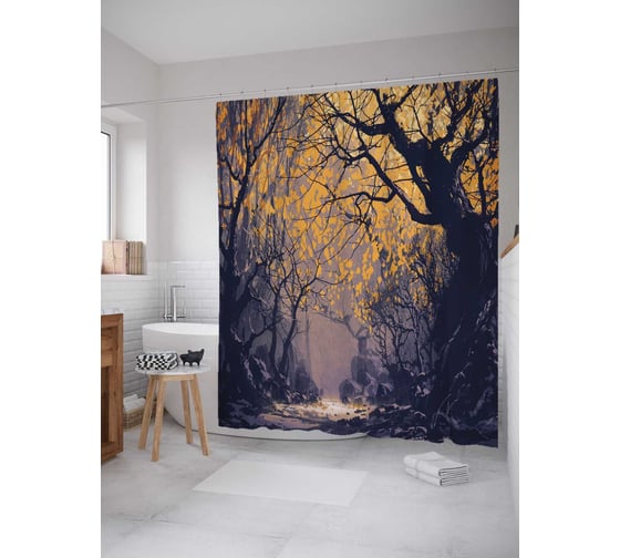 Штора (занавеска) для ванной JoyArty "Лесные мраки" из сатена, 180х200 см с крючками, sc_23053 1