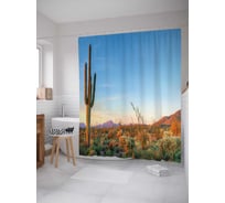 Штора (занавеска) для ванной JoyArty "Кактус в долине" из сатена, 180х200 см с крючками, sc_15714