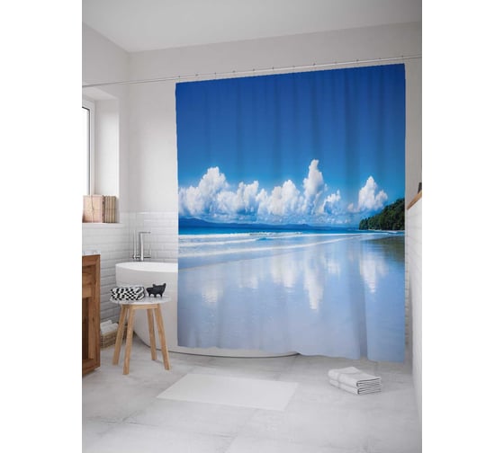Штора (занавеска) для ванной JoyArty "Облачное море" из сатена, 180х200 см с крючками, sc_19666 1