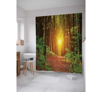 Штора (занавеска) для ванной JoyArty "Солнце прячется в лесу" из сатена, 180х200 см с крючками, sc_19657