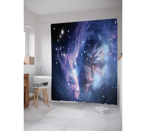 Штора (занавеска) для ванной JoyArty "Космическое будущее" из сатена, 180х200 см с крючками, sc_13786 1