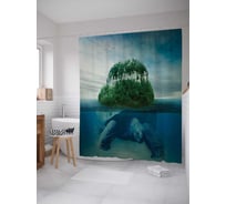 Штора (занавеска) для ванной JoyArty "Остров на черепахе" из сатена, 180х200 см с крючками, sc_11896