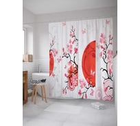 Штора (занавеска) для ванной JoyArty "Солнечная сакура" из сатена, 180х200 см с крючками, sc_14299