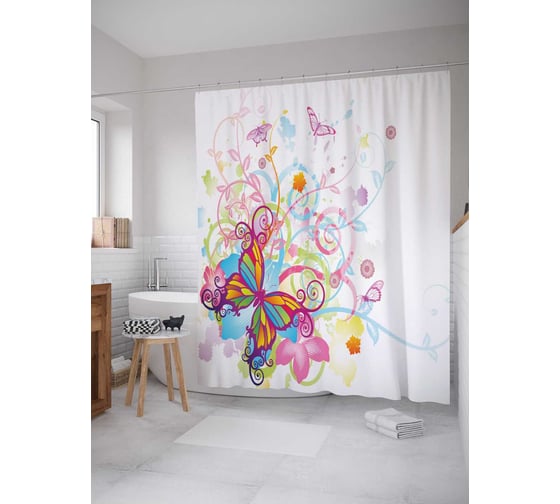 Штора (занавеска) для ванной JoyArty "Фантазийная бабочка" из сатена, 180х200 см с крючками, sc_15885 1