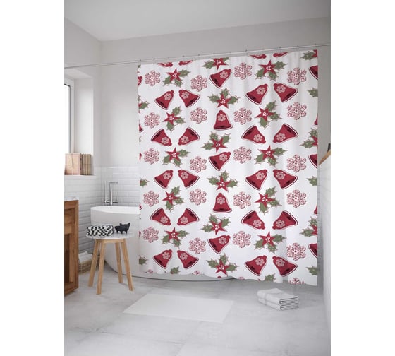 Штора (занавеска) для ванной JoyArty "Рождественские колокольчики" из сатена, 180х200 см sc_192083 1