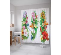 Штора (занавеска) для ванной JoyArty "Цветочные полосы" из сатена, 180х200 см с крючками, sc_19680