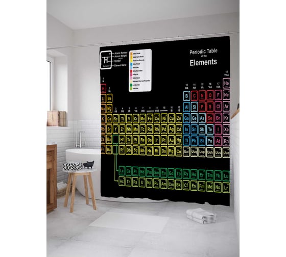 Штора (занавеска) для ванной JoyArty "Химические элементы" из сатена, 180х200 см с крючками, sc_1424 1