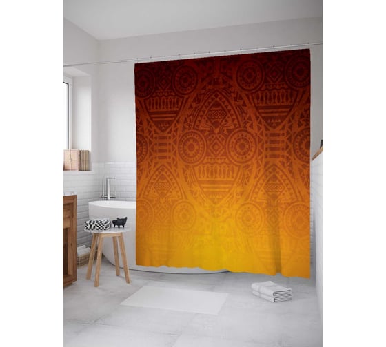 Штора (занавеска) для ванной JoyArty "Теплые рисунки" из сатена, 180х200 см с крючками, sc_19988 1