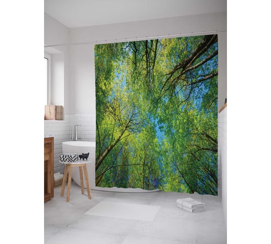 Штора (занавеска) для ванной JoyArty "Лесные высоты" из сатена, 180х200 см с крючками, sc_20679 1